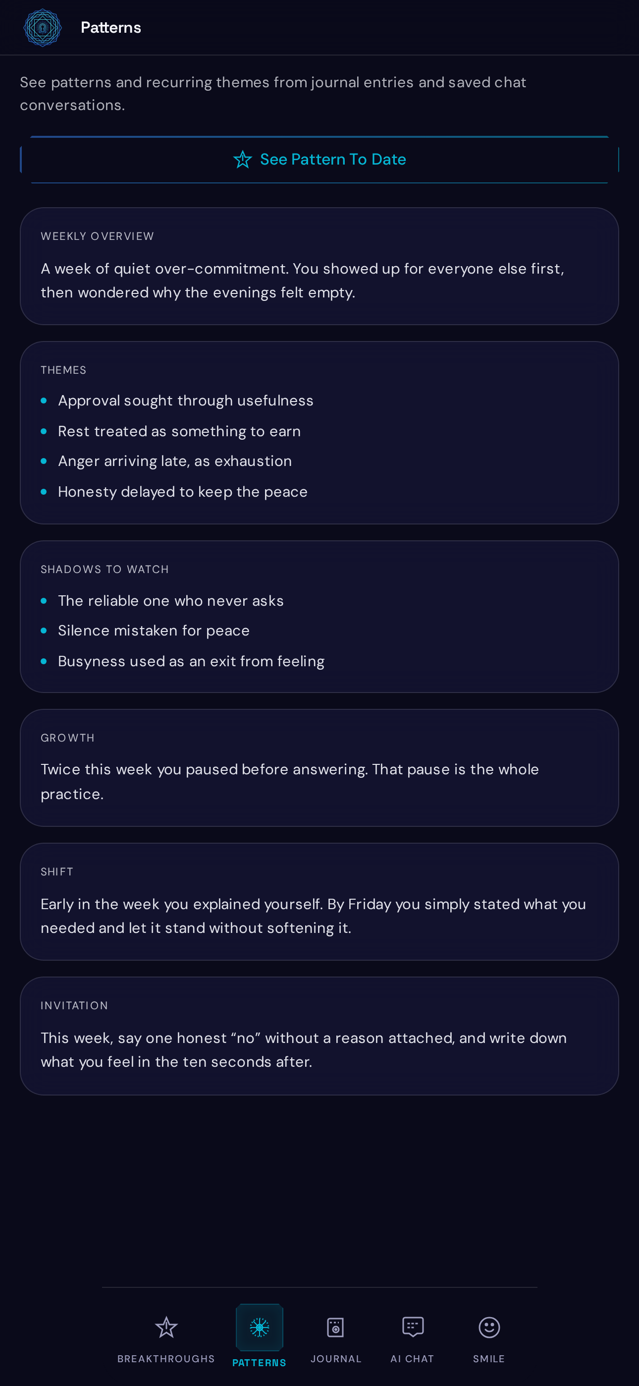 RevelKey pattern recap insights screen